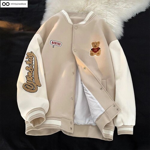 Bear Embroidered Baseball Jacket Unisex Varsity Jacket Y2K Etsy