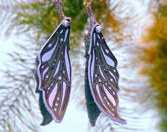 Leather Fairy Wing Drop Earrings