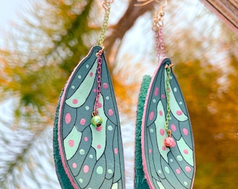 Leather Fairy Wing Drop Earrings