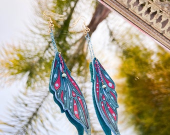 Leather Fairy Wing Drop Earrings