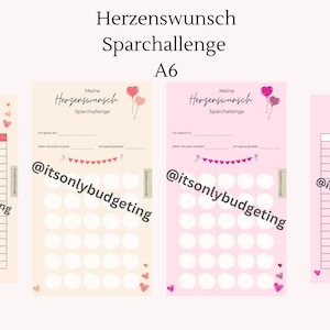 A6 Herzenswunsch Sparchallege A6      doppelseitig     // Umschlagmethode//Sparen//Challenge// Neu // individuell