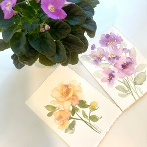 Cartes de voeux fleurs peintes originales, peinture, aquarelle, 5 x 7, lot de 2.