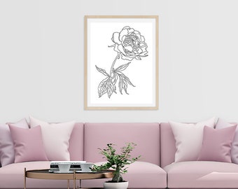 Peony Hand Drawn Black Ink Instant Print