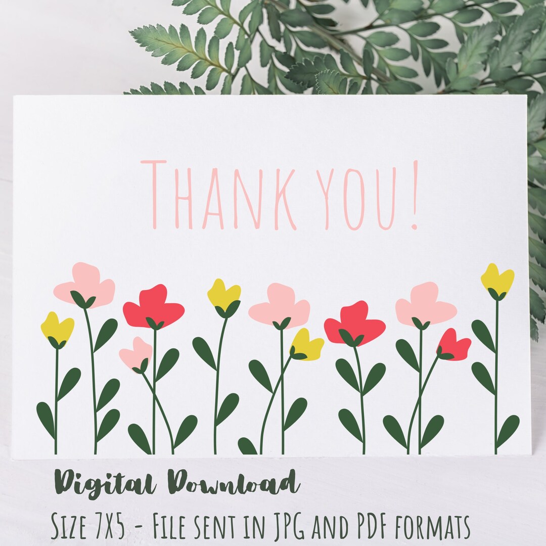Thank You Card, Flower Thank You Card, Printable Thank You Card ...