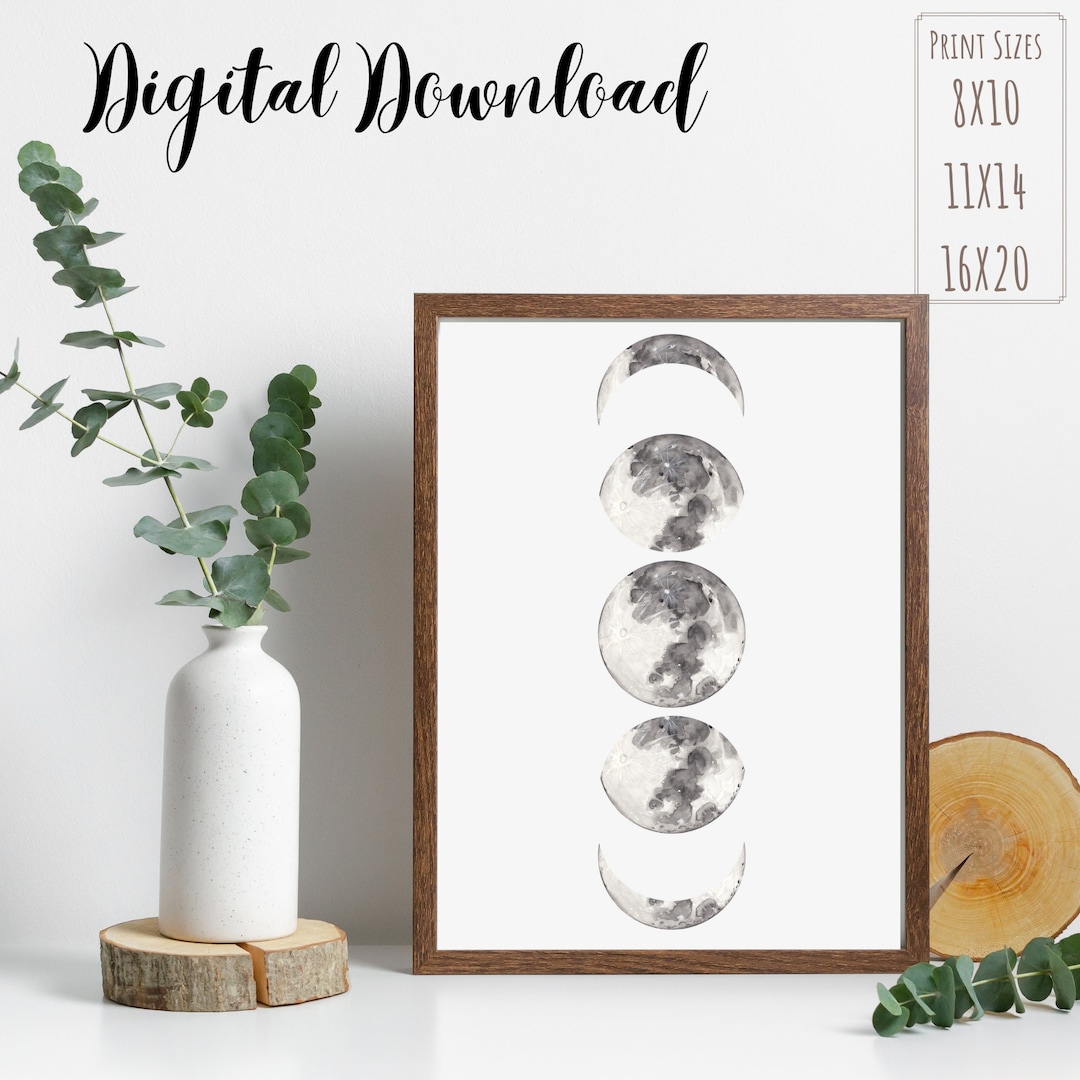 Moon Wall Art, Moon Decor, Phases of the Moon, Moon Phases Poster, Moon ...