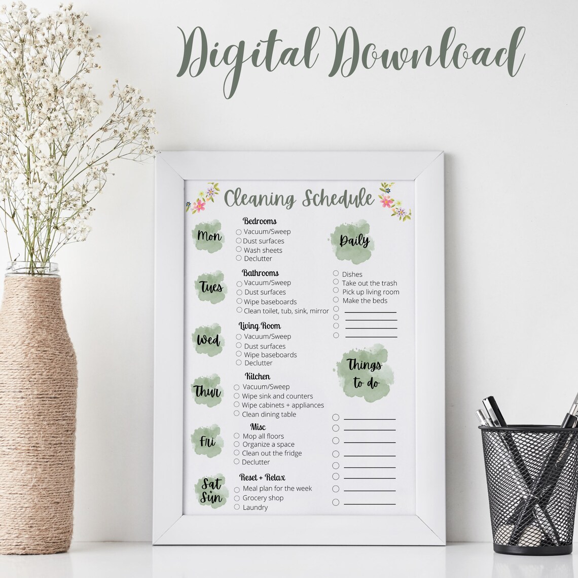 Cleaning Schedule, Digital Cleaning List, Cleaning List, Digital