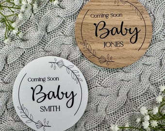 Personalised Baby Coming Soon Sign New Baby Announcement Pregnancy Reveal Sign Plaque Gift for New Parents Baby Name Social Media Photo Prop