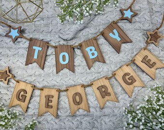 Personalised Bunting | Nursery Bunting Children Baby Name Sign Family Wall Birthday Banner Backdrop Bespoke Wooden Bunting Bedroom Door Sign