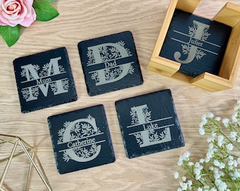 Personalised Coaster Letter & Name Slate | Personalised Gift for Parent Couple Nanny and Grandad New Home Housewarming Gift Set of Coasters