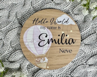 Personalised Baby Arrival Sign | New Baby Name Sign Hello World My Name Is Plaque Birth Gift for New Parents Baby Announcement Photo Prop