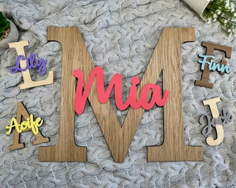 Acrylic & Wooden Name Sign | Name Letter Personalised Sign Wall Decor Bedroom Door Sign Teen Kids Bedroom Accessories Family Funky Wall Art