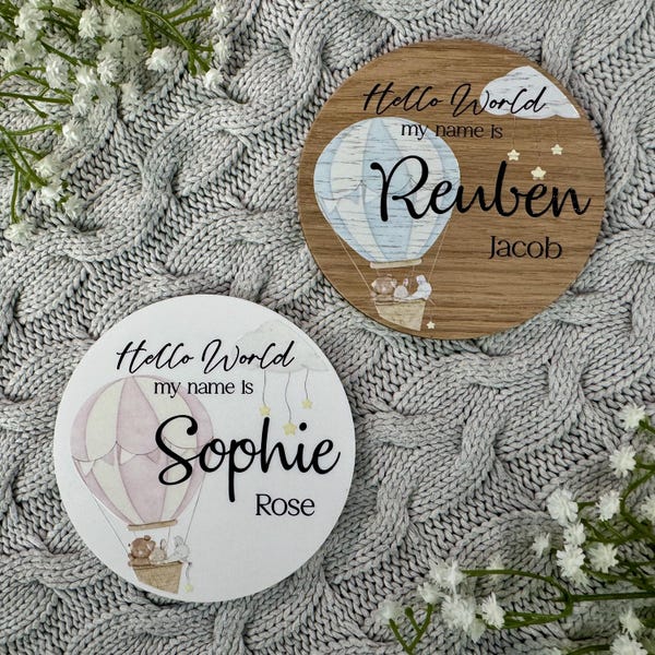Personalised Baby Arrival Sign | New Baby Name Sign Hello World My Name Is Plaque Birth Gift for New Parents Baby Announcement Photo Prop