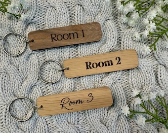 Personalised Wooden Room Keyring for Room Keys Number B&B Airbnb Guest House Holiday Let Cottage Cabin Hut Lodge Door Annex Hotel Keychain
