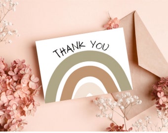 Rainbow Thank you Cards.  Digital download and print!  10 different rainbow designs - rainbow colors, beige and brown, black and white, neon