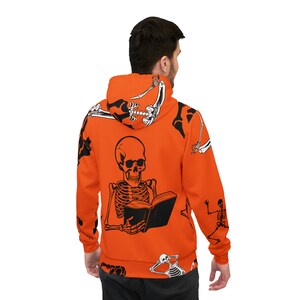 Skeleton Print Athletic Hoodie: Recycled Polyester Blend