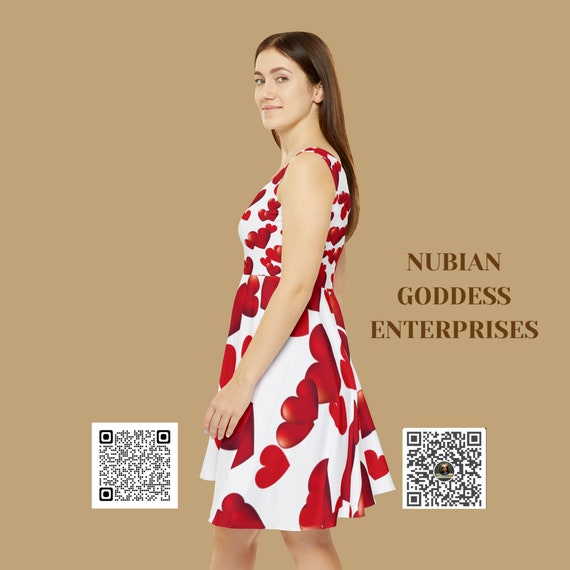 Heart Print Skater Dress: Polyester Spandex Blend, Asymmetrical Skirt