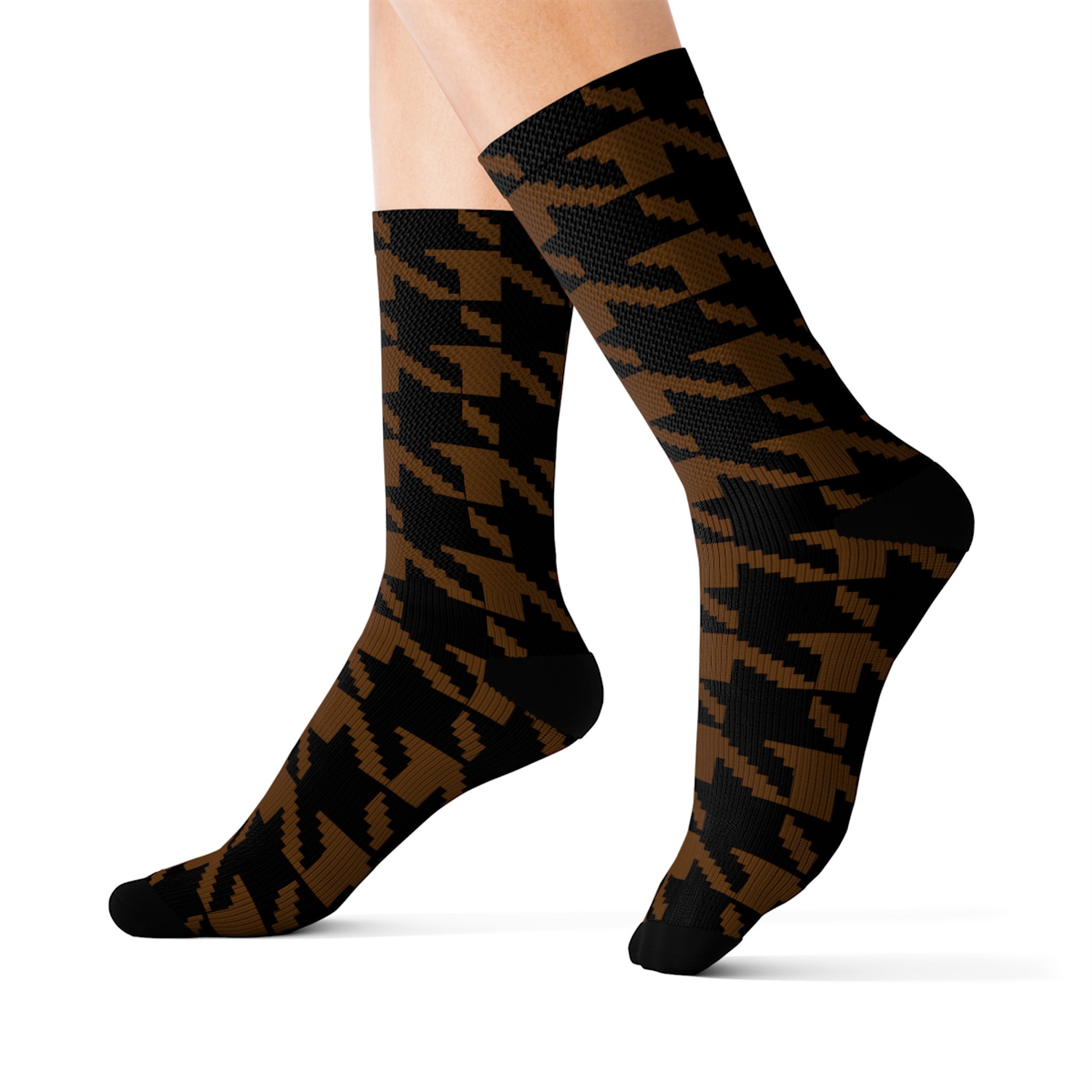 Houndstooth Print Dress Socks: Ribbed Tube, Cushioned Bottoms