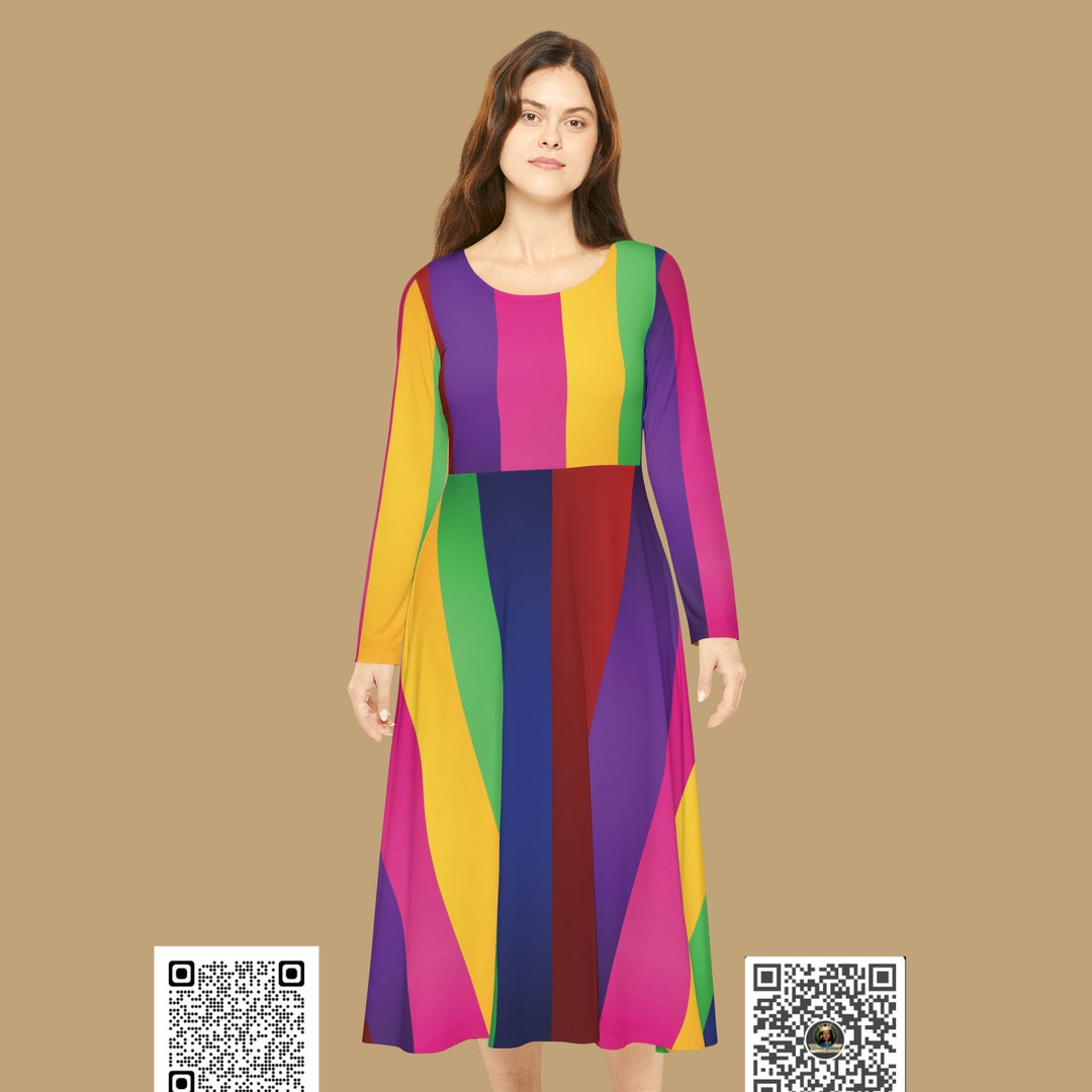 Rainbow Stripe Polyester Dance Dress: Long Sleeve Party Outfit - Etsy