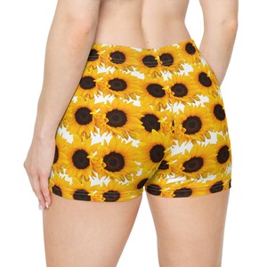 Sunflower Print Shorts: Moisture-Wicking Polyester Spandex Blend