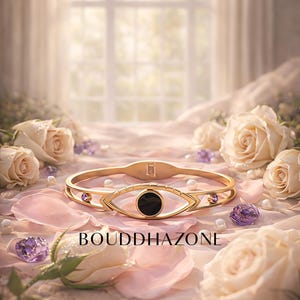 Bracelet Jonc Mauvais Œil Acier Inoxydable | Talisman Protection Nazar Boncuk | Bijou Oeil Grec & Cristaux | Cadeau Femme Amulette