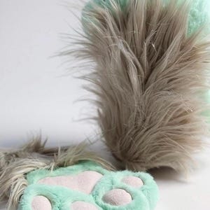 Mint Green and Baby Pink Shaggy Paw Plush with Long Gray Pile
