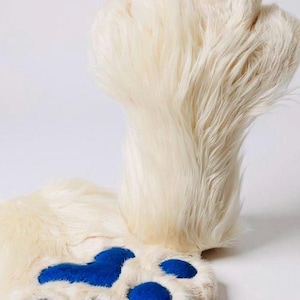Ivory Shag Faux Fur Paw with Blue Fleece Paw Pads