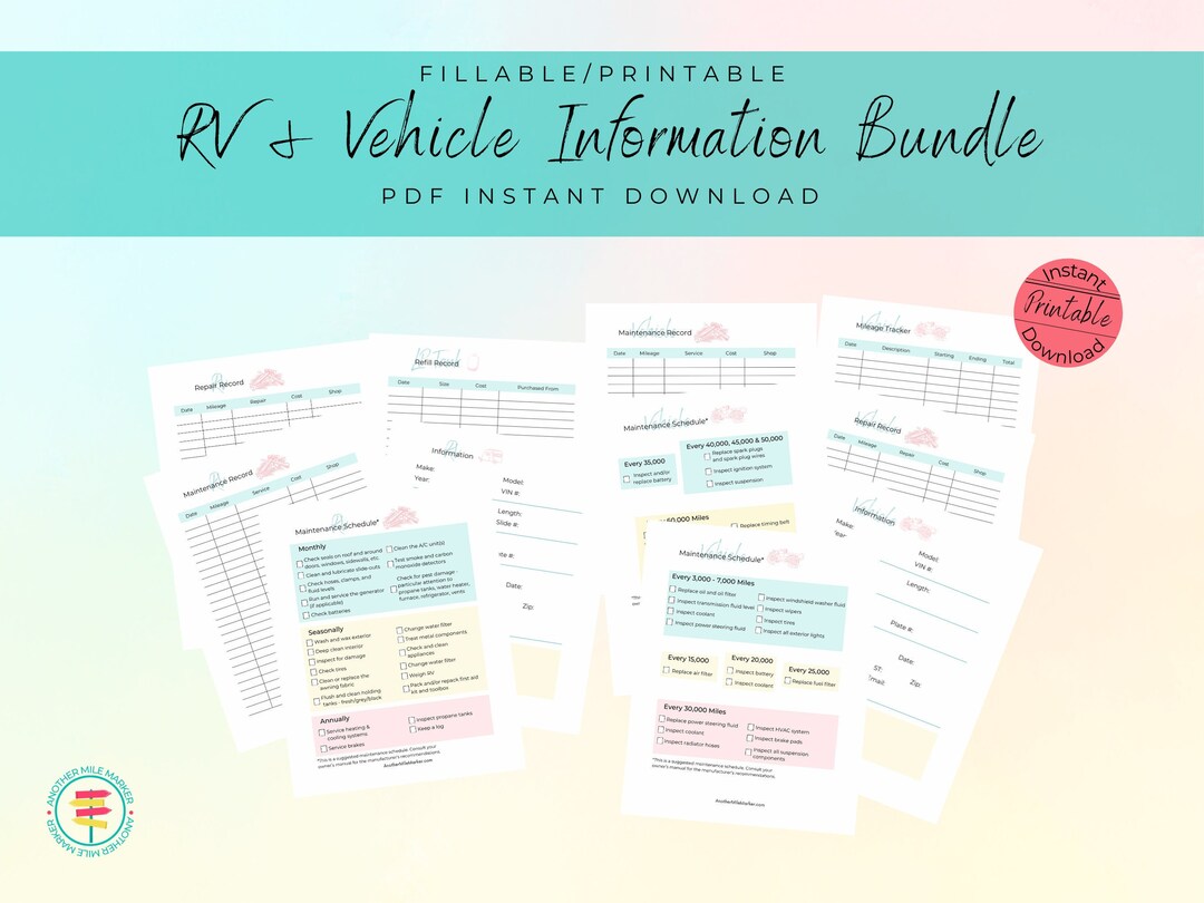 RV Maintenance Schedule, RV Repair Record, Vehicle Maintenance Schedule ...