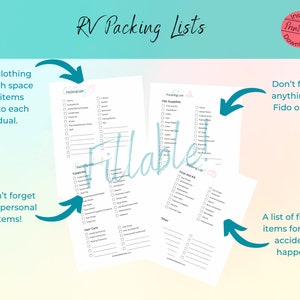 RV Packing Lists, Packing Checklists, Vacation Packing Lists, Printable ...