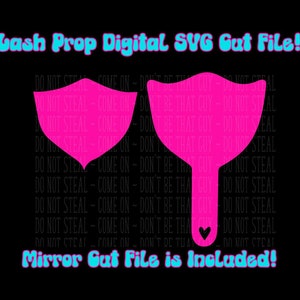 Könnte beinhalten: Rosa digitale SVG-Schneidedatei einer Meerjungfrauenflosse und eines Herzens. Der Text "bash Prop Digital SVG Cut File!" und "Mirror Cut File is Included!" ist in Blau dargestellt.