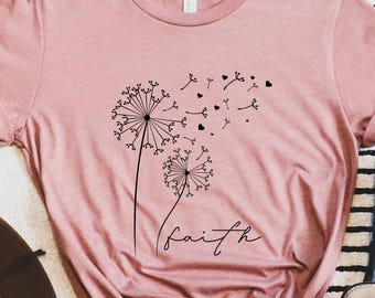 Camiseta de flor de viento, camiseta de fe de diente de león para mujer, camiseta cristiana de regalo de Pascua, camiseta de flor en color natural, linda camiseta de tendencia para mujer