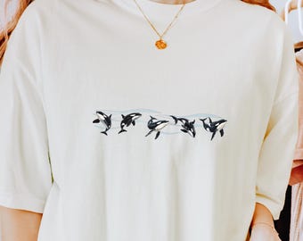 Orca whale ocean shirt, beachy vibes summer comfort colors tee, minimalist whales design, tropical tshirt marine biology gift for her