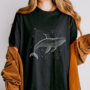 Celestial Whale Ocean Shirt Comfort Colors Oversized Vintage Style Tee, Constellation sea creature relaxed fit tee marine life gift for her image 2