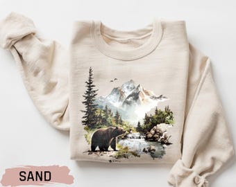 Berg Bär Sweatshirt, gemütliches Retro Outdoor Crewneck für Naturliebhaber, Wandergeschenk, Vintage Wildnis Bekleidung, Geschenk für Ihn