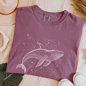 Celestial Whale Ocean Shirt Comfort Colors Oversized Vintage Style Tee, Constellation sea creature relaxed fit tee marine life gift for her image 7