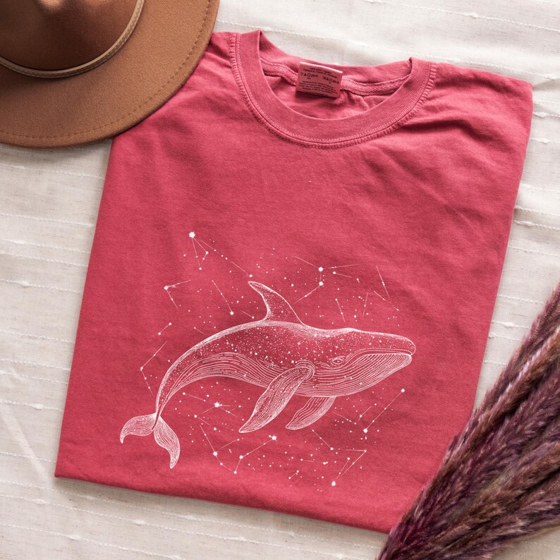 Celestial Whale Ocean Shirt Comfort Colors Oversized Vintage Style Tee, Constellation sea creature relaxed fit tee marine life gift for her image 5