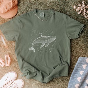Celestial Whale Ocean Shirt Comfort Colors Oversized Vintage Style Tee, Constellation sea creature relaxed fit tee marine life gift for her image 4