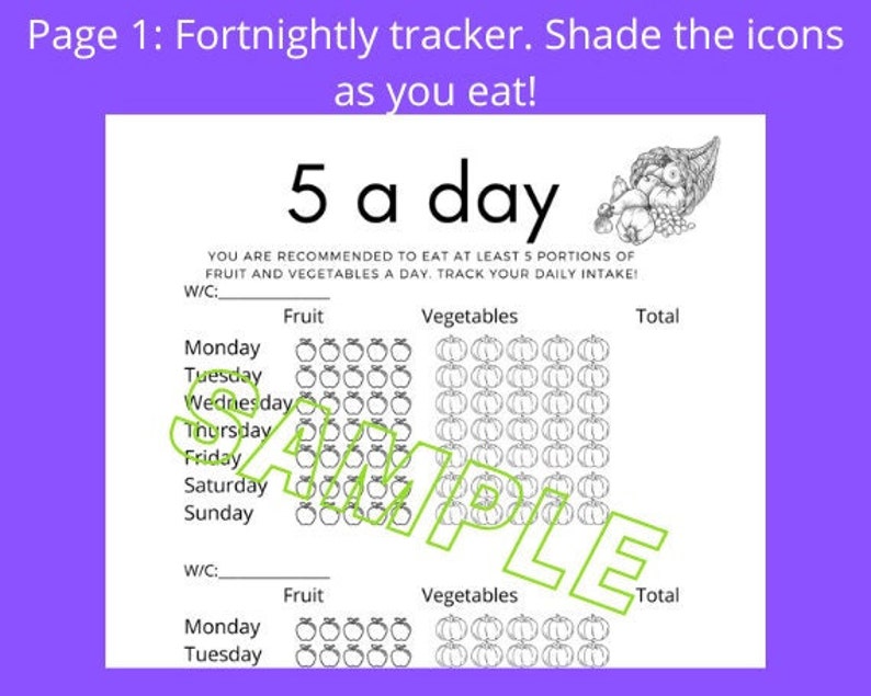 5 a Day Tracker BW Digital Download PDF Etsy