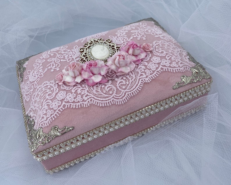 Jolie boîte à bijoux rose faite main, bijouterie de conte de fées, boîte à bijoux vintage, boîte à bijoux en velours, coffret unique pour un trésor précieux image 8