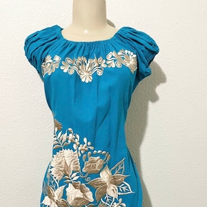 Gold Embroidered Dress. Women&#39;s Mexican Traditional Dress.