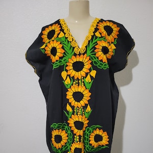Mexican Sunflower Embroidered XL Dress. Women&#39;s Mexican Traditional Dress.