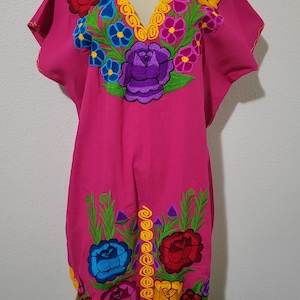 Mexican Floral Embroidered XL Dress. Multiple Colors. Women&#39;s Mexican Traditional Dress.
