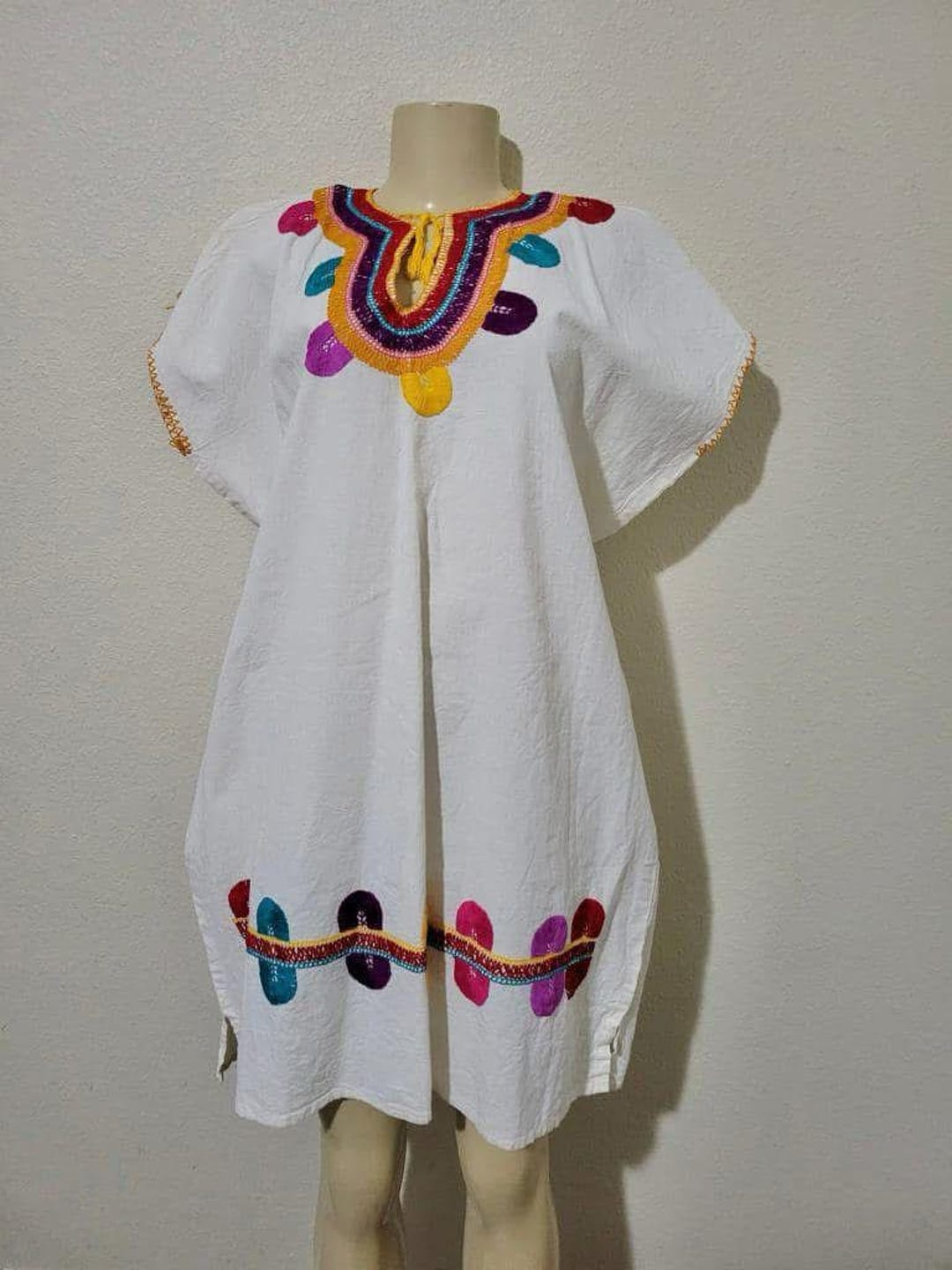beige mexican dress Floral Embroidered Dress. Size XXL. Women's Mexican Traditional Size::6 DKNY Women's Sleeveless Smocked Foot pedal embroidered flowers deal