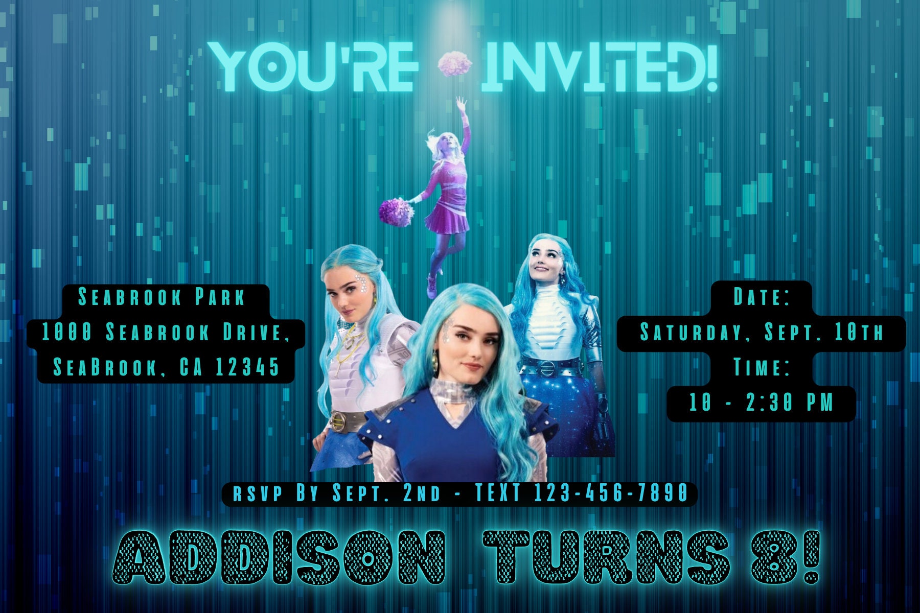 EDITABLE Disney Zombies Themed Custom Birthday Invitations 1 