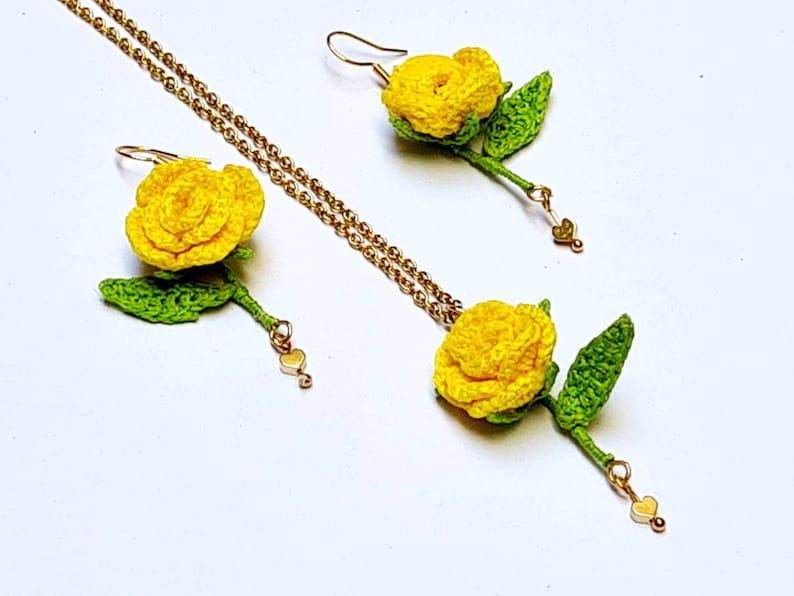 Micro Crochet Rose Miniature Flower Earrings, Lace Crochet Pendant