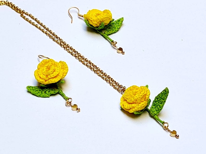 Micro Crochet Rose Miniature Flower Earrings, Lace Crochet Pendant