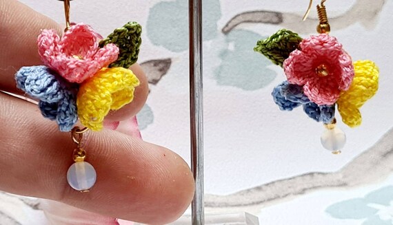 100% Handmade Microcrochet Flower Earrings
