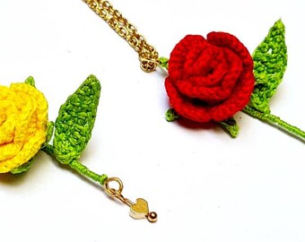 Crochet rose miniature flower pendant, lace crochet necklace, microcrochet rose flower, bridesmaid gift