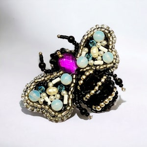 Handmade Beaded Bee Brooch: Embroidered Insect Pin