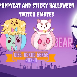 Puppycat und Sticky Halloween Twitch Emotes, Halloween Twitch Emotes, Discord Emotes