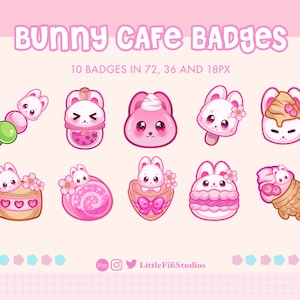 Bunny Cafe Twitch Sub Badge Collection, Bunny Badge, Sub Badges for Twitch/Discord/YouTube, Art for Streamers, Bunny Badges